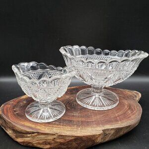 Antique Westmoreland High Hob Oval Compote Bowls Pair Clear EAPG Pedestal